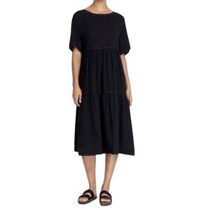 JOHNNY WAS CALME Black Tiered Raglan Midi Dress
